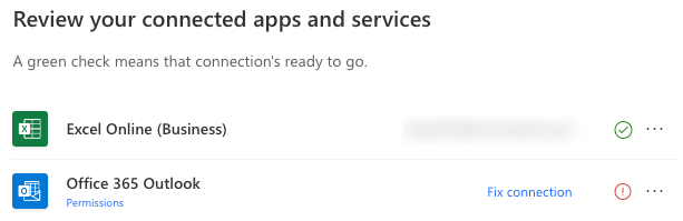 Power Automate flow connections.